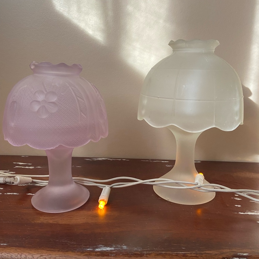 Westmoreland Frosted Glass Fairy Lamps - Purple and Cream
